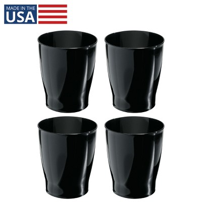 Small Round Plastic Bathroom Trash Can, Set of 4, Black, Made in USA