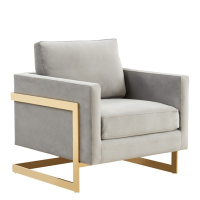 LeisureMod Lincoln Accent Arm Chair Upholstered in Velvet with Gold Frame