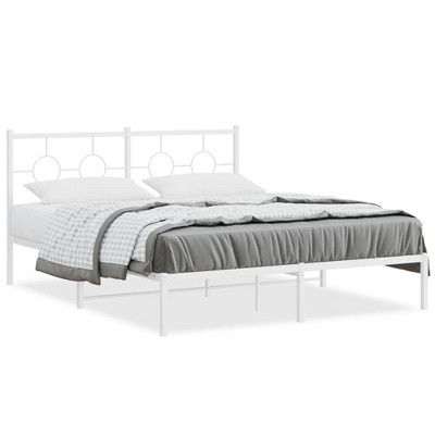 vidaXL Metal Bed Frame with Headboard White 59.1 in.x78.7 in.