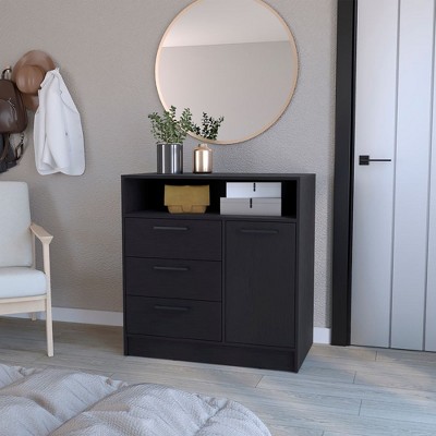 Okak 3-Drawer Dresser with 1 Door-Storage Cabinet&1 Shelf,Spacious Storage Dresser for Living Room,Bedroom,Entryway,Metal Handle,Matte Black