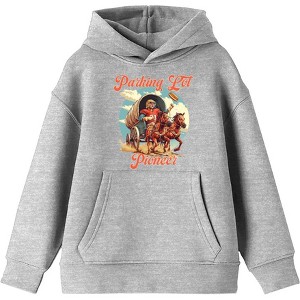 "Parking Lot Pioneer" Old West Wagon Football Cowboy Youth  Long Sleeve Hoodie- - 1 of 2