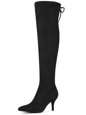 Allegra K Women's Stiletto Heels Back Bow Over the Knee Thigh High Boots
