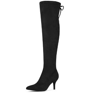 Allegra K Women's Stiletto Heels Back Bow Over the Knee Thigh High Boots - 1 of 4