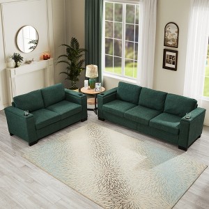 2-pieces Polyester Upholstered Sofa Set with Square Arms, Cup Holders, and Hidden Storage - 1 of 4