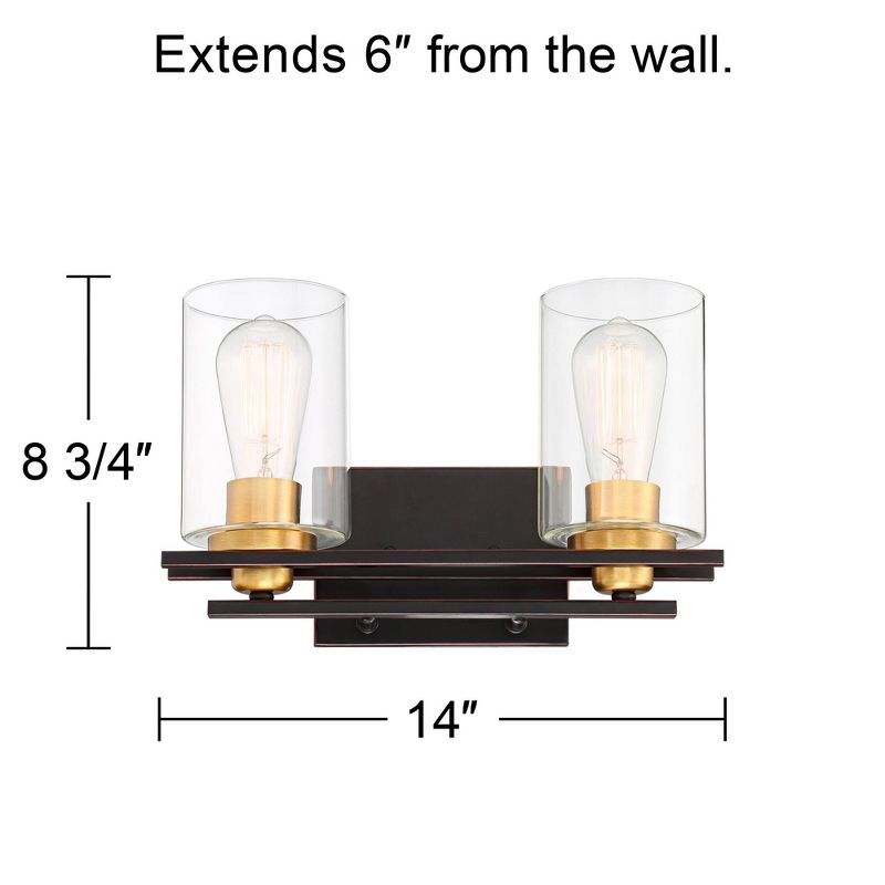Possini Euro Design Demy Modern Industrial Wall Light Oil Rubbed Bronze Hardwire 14" 2-Light Fixture Clear Glass for Bedroom Bathroom Living Room, 4 of 8