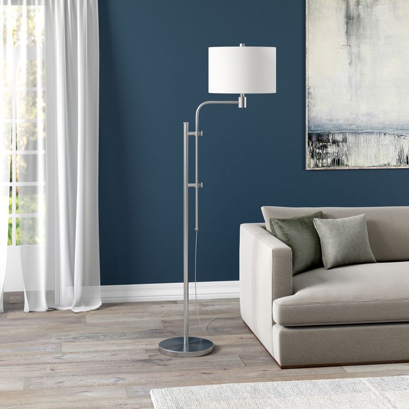 Hampton & Thyme Height-Adjustable Drum Floor Lamp with Fabric Shade, 3 of 10