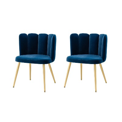Set of 2 Barbara Contemparary Velvet Vanity Stool For Makeup Room, Moden Accent Side Chairs For Living Room With Shell Back And Golden Metal Legs| ARTFUL LIVING DESIGN