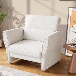 Modern Accent Chair with Arms, Mid-Century Lounge Chair, Comfy Single Sofa, Boucle Upholstered Armchair, for Living Room, Bedroom, Office - 1 of 4