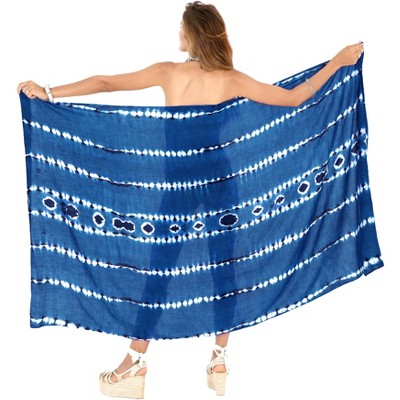 LA LEELA Women's Long Holiday Swimsuit Beachwear Sarong Swimwear Wrap Cover up Wraps One Size Blue, Tie Dye Design