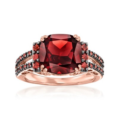 Ross-Simons 4.00 Carat Garnet and .31 ct. t.w. Red Diamond Ring in 14kt Rose Gold