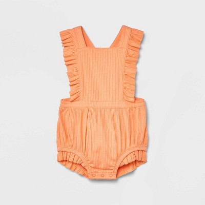 Image of Baby Girls' Solid Ruffle Romper - Cat & Jack™ Orange 3-6M