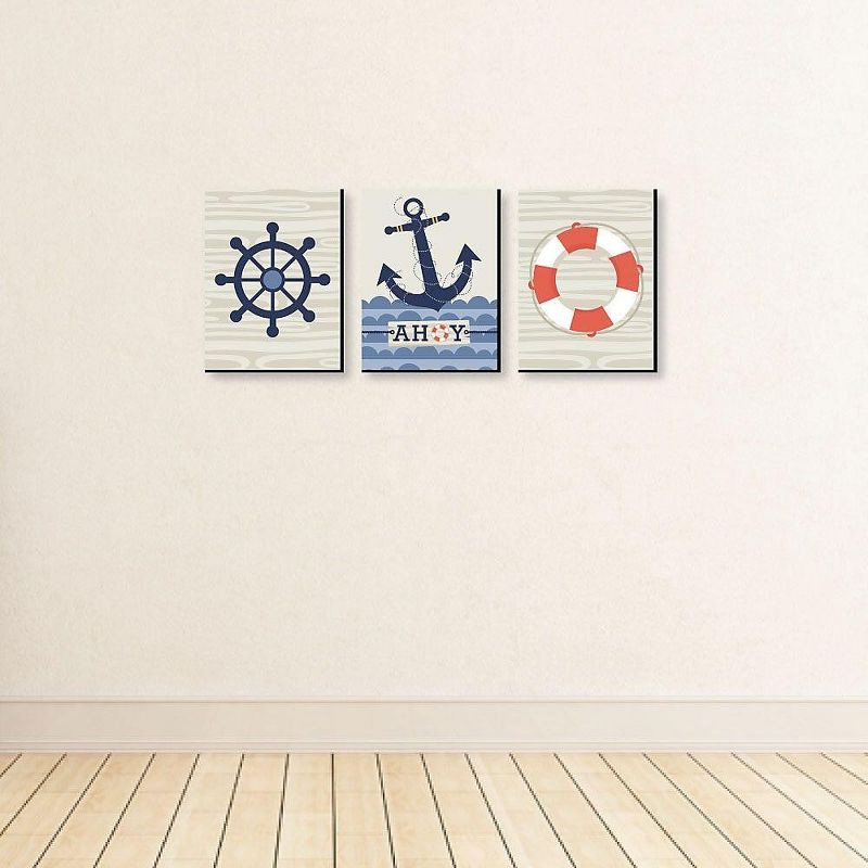 Big Dot of Happiness Ahoy - Nautical - Boy Nursery Wall Art and Kids Room Decorations - Gift Ideas - 7.5 x 10 inches - Set of 3 Prints, 3 of 8