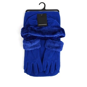 Women's Solid Fleece 3-Piece gloves scarf Hat Winter Set, 1 Pack Or 2 Pack - 1 of 4