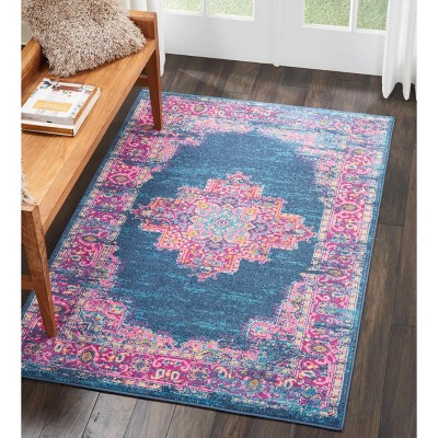 Handmade Blue Floral Synthetic 4' x 6' Reversible Rug