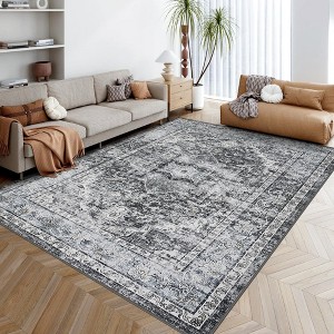 coucheta Washable Area Rug, Vintage Distressed Hallway Floor Carpet, Non-Slip Non-Shedding Soft Bedside Rug, Low Pile Foldable Print Rug - 1 of 4