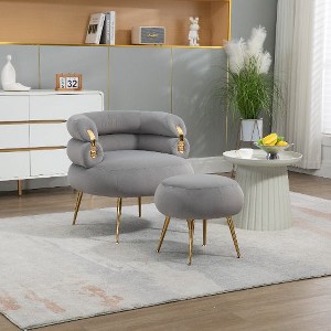 CAVINAS Velvet Barrel Chair, Upholstered Accent Chair with Ottoman, Comfy Lounge Arm Chair and Footrest Stool Set, Single Sofa Chair with Lounge Seat - 1 of 4