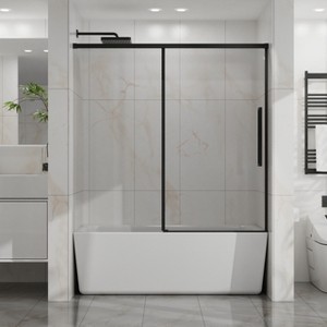 Double Sliding Bathtub Shower Door. H Aluminum Framed Shower Enclosure for Tub with Clear Tempered Glass, Stainless Steel Hardware, Matte Black - 1 of 4