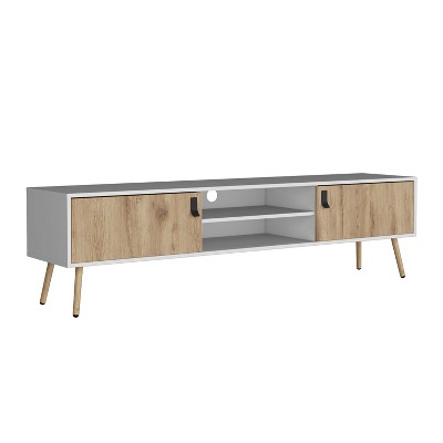 NicBex TV Stands for 65 inch TV,Modern Entertainment Center with 2 Drawers and Open Shelves,TV Console for Living Room, Bedroom, Home,White/Pine