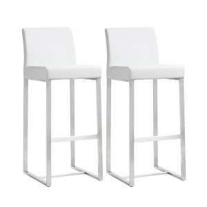 TOV Furniture Denmark Performance Vegan Leather Stool with Silver Base - Set of 2 White 16"W x 18.5"D x 41.3"H - 1 of 4