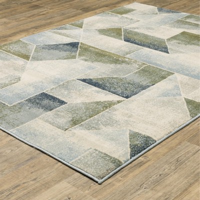 Handmade Blue and Green Rectangular Viscose Area Rug 7'10" x 10'