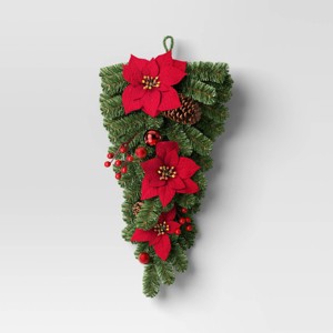 28" Decorated Pine and Poinsettia Flowers Hanging Christmas Artificial Swag - Wondershop™ - 1 of 3