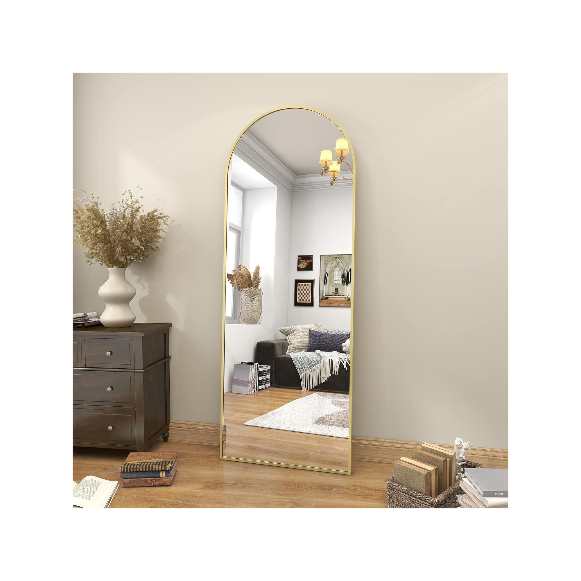 65"x22" Full Length Mirror ,Wall Mirrors Hanging or Leaning Arched-Top Full Body Mirror with Stand for Bedroom, Dressing Room, Gold
