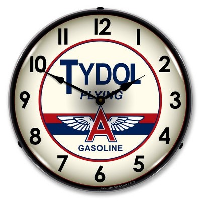 Collectable Sign & Clock | Tydol Gasoline LED Wall Clock Retro/Vintage, Lighted - Great For Garage, Bar, Mancave, Gym, Office etc 14 Inches