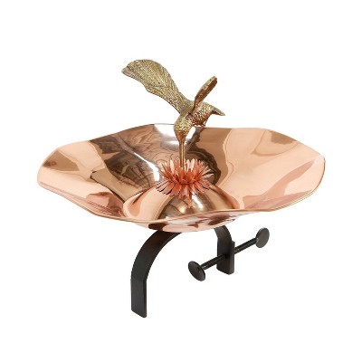 12.5" Hummingbird Birdbath Bowl with Over Rail Bracket Copper Plated - ACHLA Designs