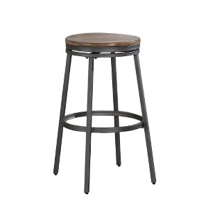 Stockton 25" Backless Metal Swivel Stool - Slate Grey - Golden Oak Seat - 1 of 3