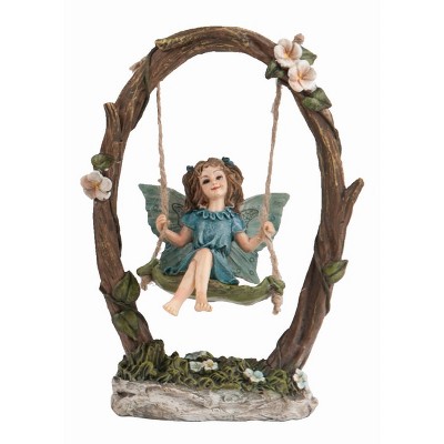 Transpac Resin 6" Multi Spring Fairy on Swing Figurine