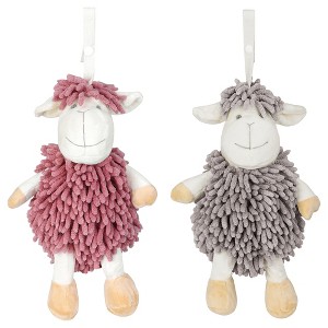 REGALWOVEN Cute Sheep Chenille Soft Absorbent Quick Drying Fuzzy Ball Hand Towel 9" x 13" 2 Pcs - 1 of 4