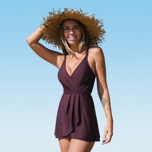 Women's Chic Ruched Cross Back Swim Dress -Cupshe - 1 of 4