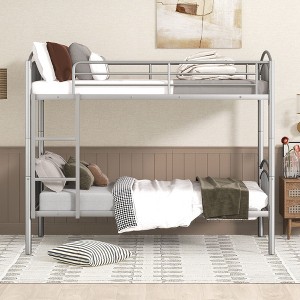 NicBex Twin Over Twin Bunk Bed with Fence and Ladder,Metal Loft Bed with Detachable Design for Bedroom,Convertible into 2 Beds,White/Black/Silver - 1 of 4