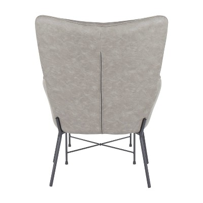 Industrial Black Metal and Grey Faux Leather Accent Chair