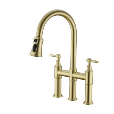 Detachable Spray Head Bridge Style Kitchen Faucet, Spot-Free
