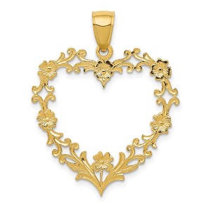 Black Bow Jewelry 14k Yellow Gold Floral Cutout Heart Pendant, 26mm - 1 of 4