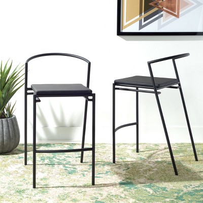 Bauhaus Inspired Black Vegan Leather & Metal Counter Stool Pair