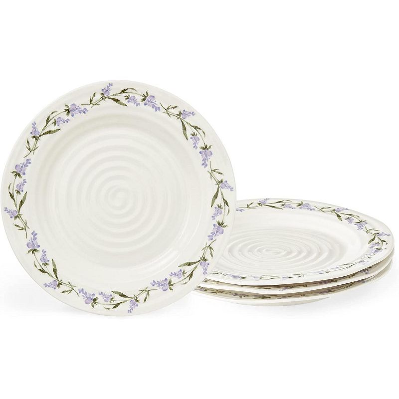 Portmeirion Sophie Conran Lavandula 11-Inch Porcelain Dinner Plates, Set of 4, Lavender Sprig Border Design, Microwave and Dishwasher Safe, 1 of 8