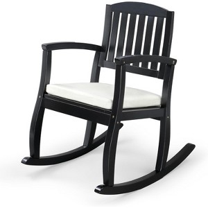 VINGLI Patio Rocking Chair with Cushion, Wood Rocking Bench with Comfortable Backrest, Heavy Duty 450 LBS Rocking Chair - 1 of 4