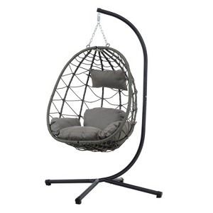 CAVINAS Wicker Outdoor Swing Chair with Cushion and Headrest,Porch Swing with Stand for Bedroom,Garden,Courtyard - 1 of 4