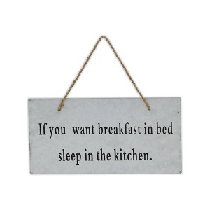 HomeRoots 6" X 12" Gray Handcrafted Breakfast In Bed Galvanized Metal Wall Decor - 1 of 4