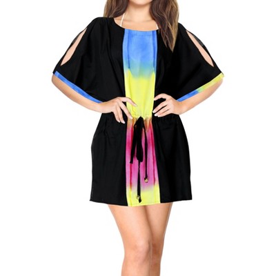 LA LEELA Women's Summer Bathing Suit Cover-up Short Holiday Beachwear Mini Swim Suit Loose Beach Dress