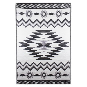 Northlight 4' x 6' Black and White Aztec Print Rectangular Outdoor Area Rug - 1 of 4