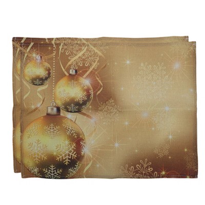 Unique Bargains Christmas Place Mats Linen Gold Tone 13"x17.7" 2 Pcs
