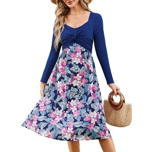 Women's Maternity Dress Long Sleeve Vintage Floral Patchwork Dress Flared A-Line Swing Casual Party Midi Dress - 1 of 4