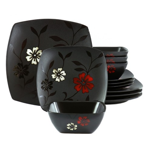 12-Piece Matte Stoneware Dinnerware Set, Black, Ceramic Sold by at Home