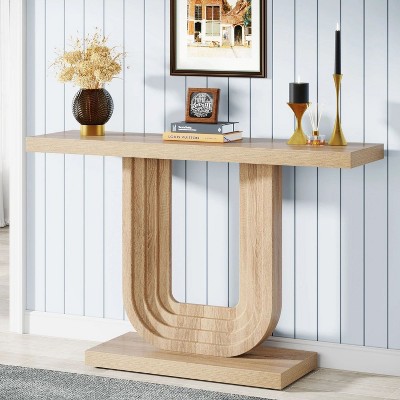 Hommoo Farmhouse Console Table, 39" Wood Entryway Table with Geometric Base