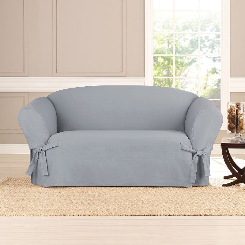 Heavyweight Cotton Duck Loveseat Slipcover Pacific Blue - Sure Fit, 3 of 4