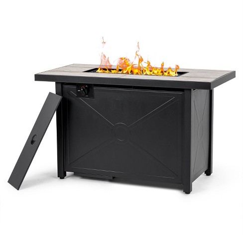42 Rectangle Steel Fire Pit Table, Uptown Black Gas Fire Pit Table 42 Burner