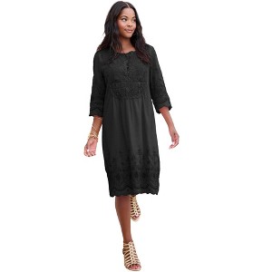 Roaman's Women's Plus Size Cotton Lace Dress - 1 of 4